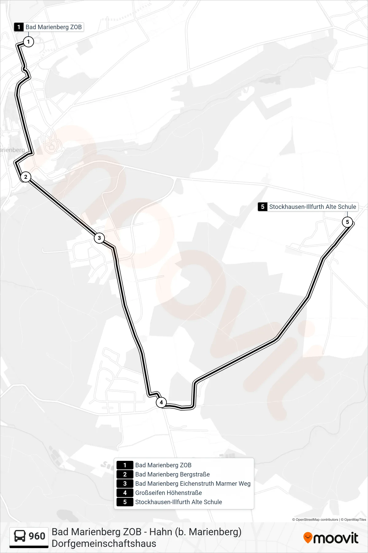 960 bus Line (Stockhausen-Illfurth Alte Schule) route and stops on a map