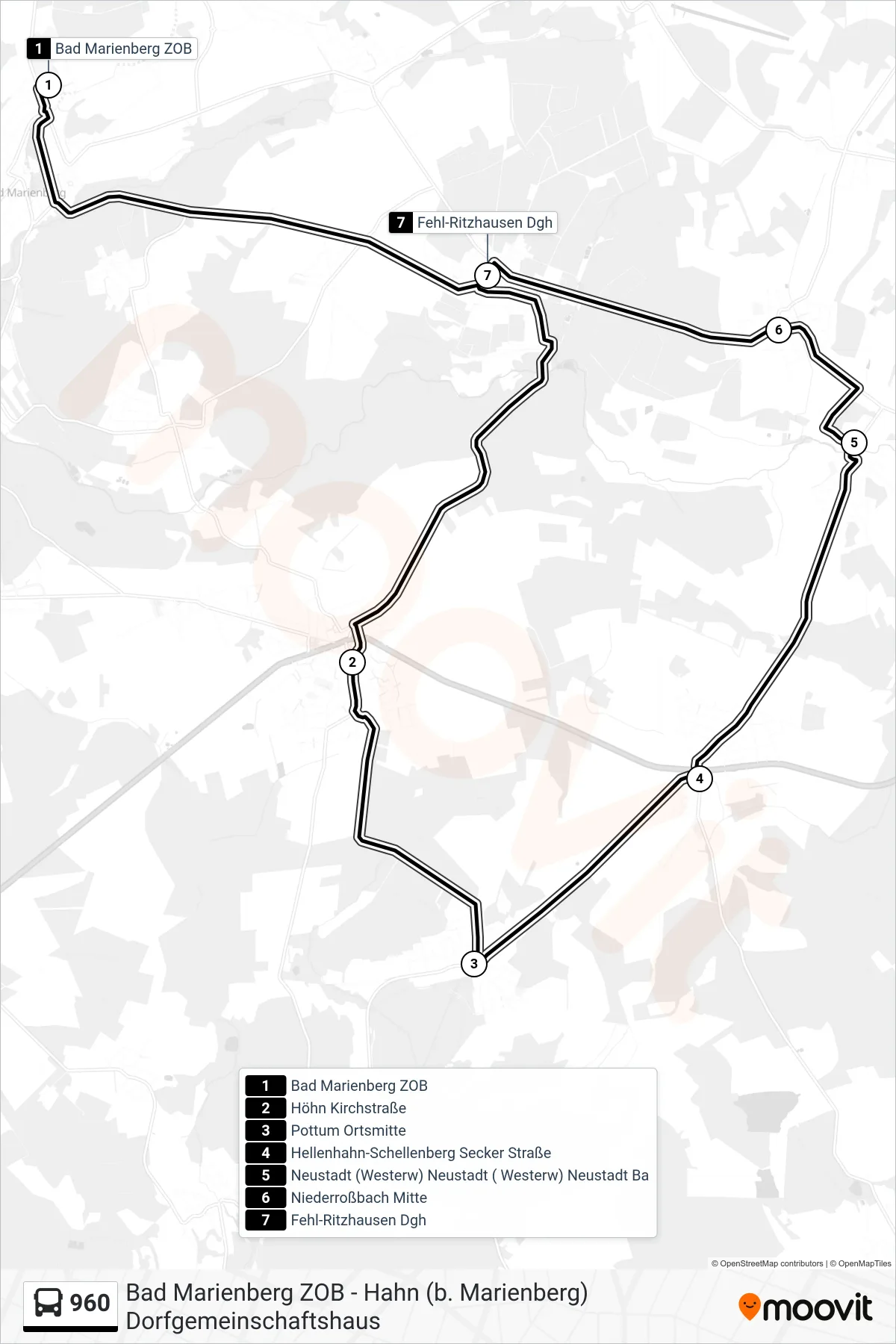 960 bus Line (Fehl-Ritzhausen Dgh) route and stops on a map