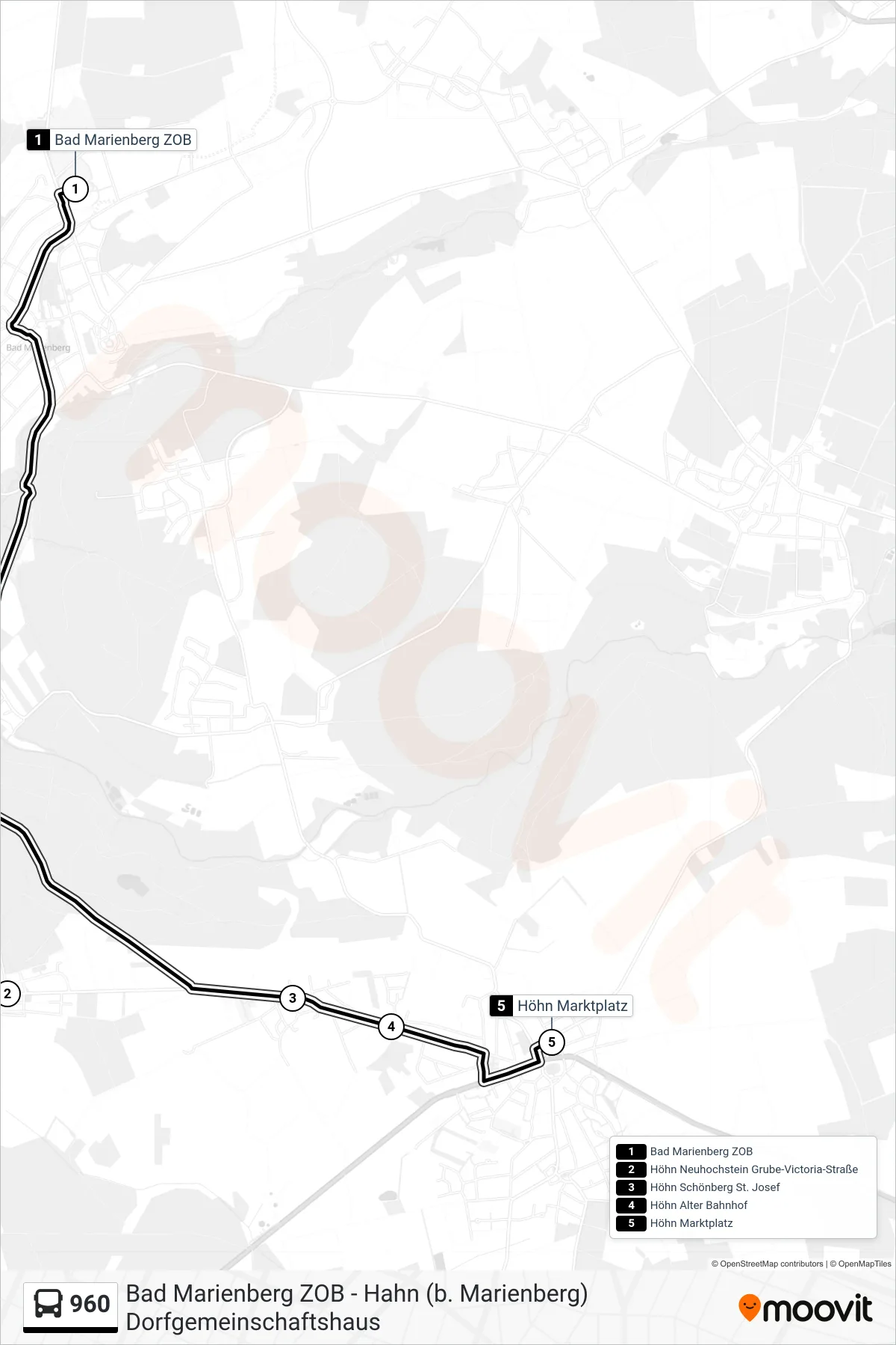 960 bus Line (Höhn Marktplatz) route and stops on a map
