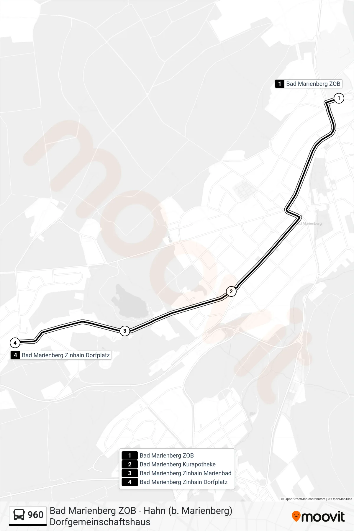 960 bus Line (Bad Marienberg Zinhain Dorfplatz) route and stops on a map