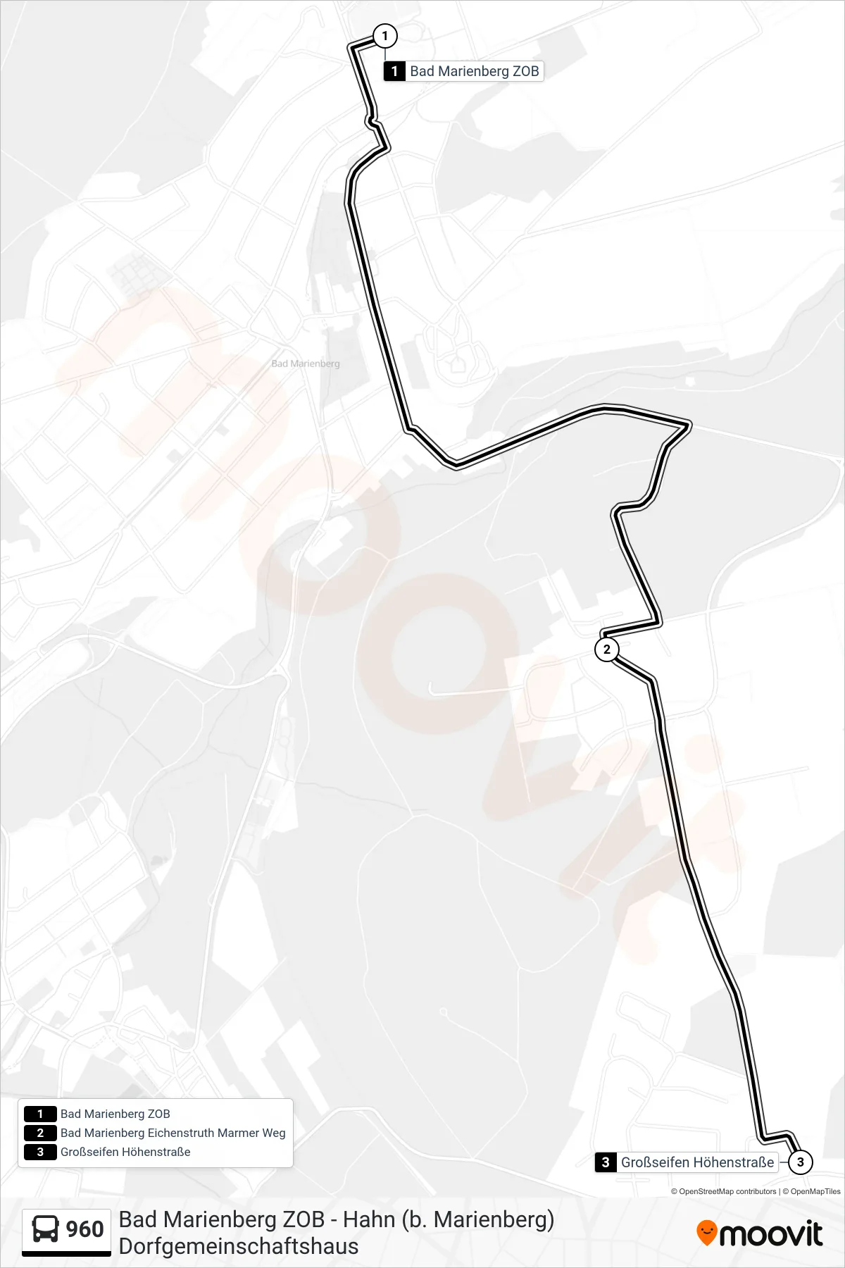 960 bus Line (Großseifen Höhenstraße) route and stops on a map