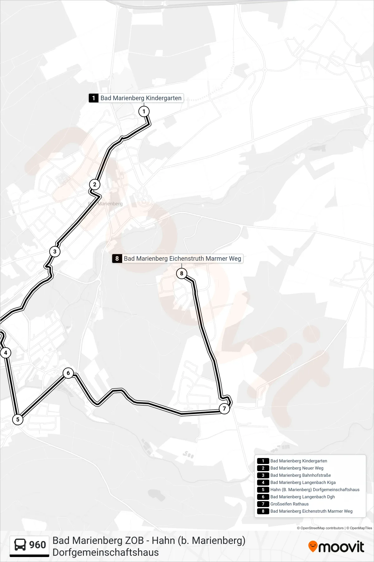 Linie 960 (Bus) Richtung Bad Marienberg Eichenstruth Marmer Weg: Route und Haltestellen auf der Karte