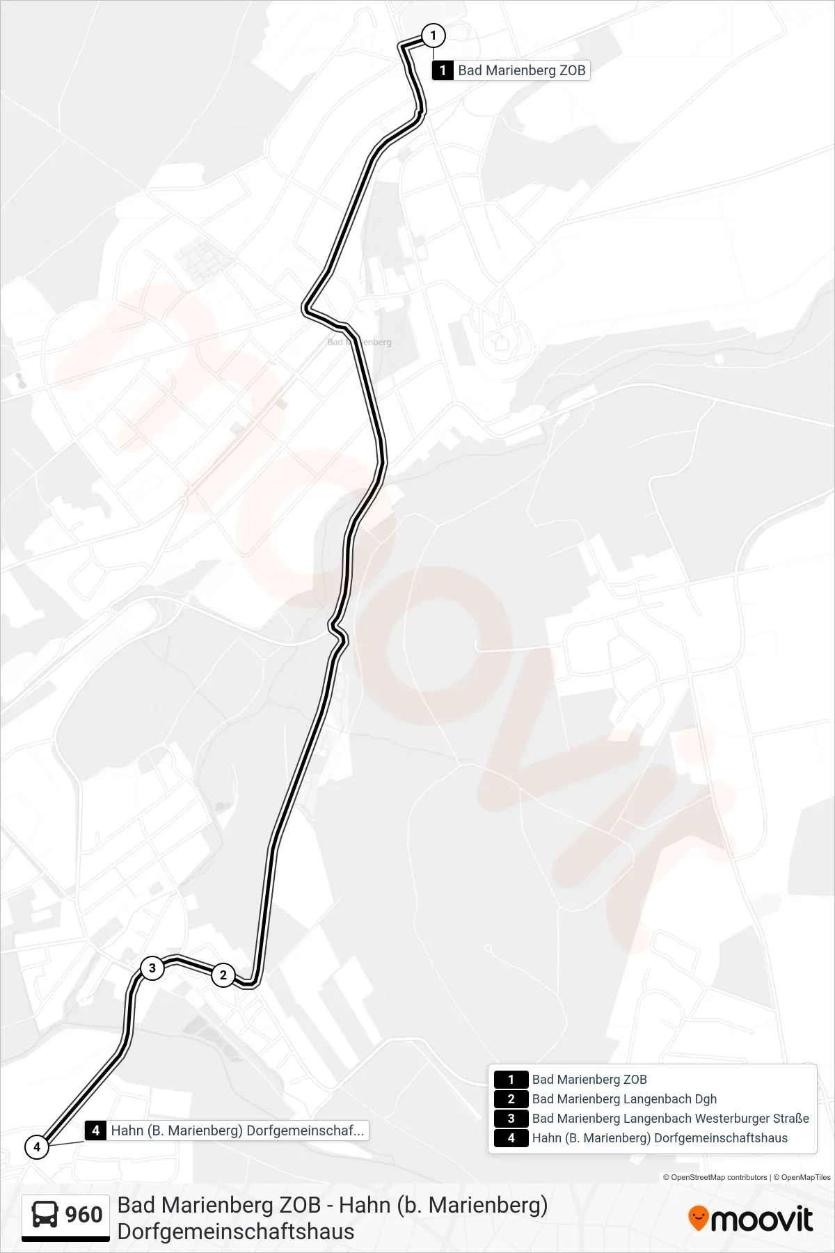 960 bus Line (Hahn (B. Marienberg) Dorfgemeinschaftshaus) route and stops on a map
