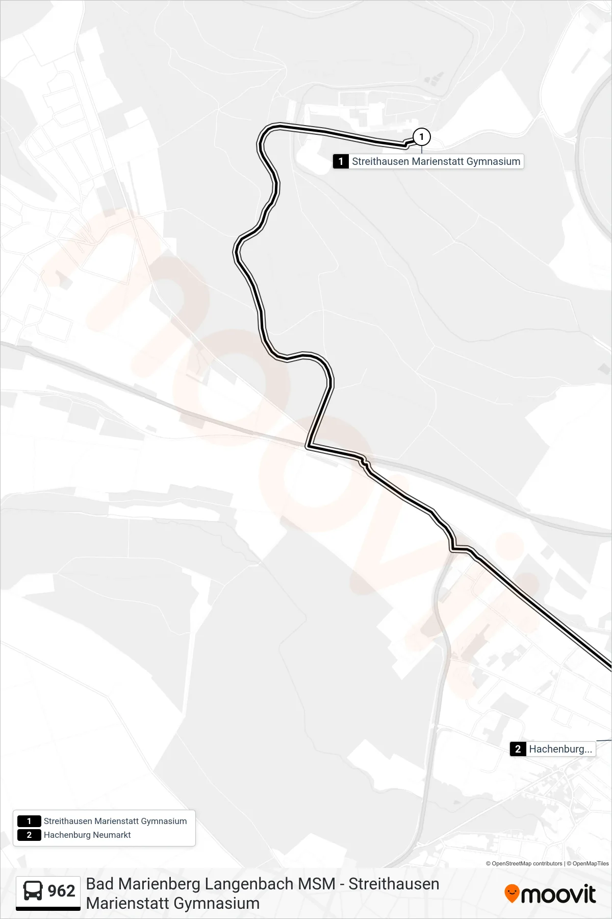962 bus Line (Hachenburg Neumarkt) route and stops on a map