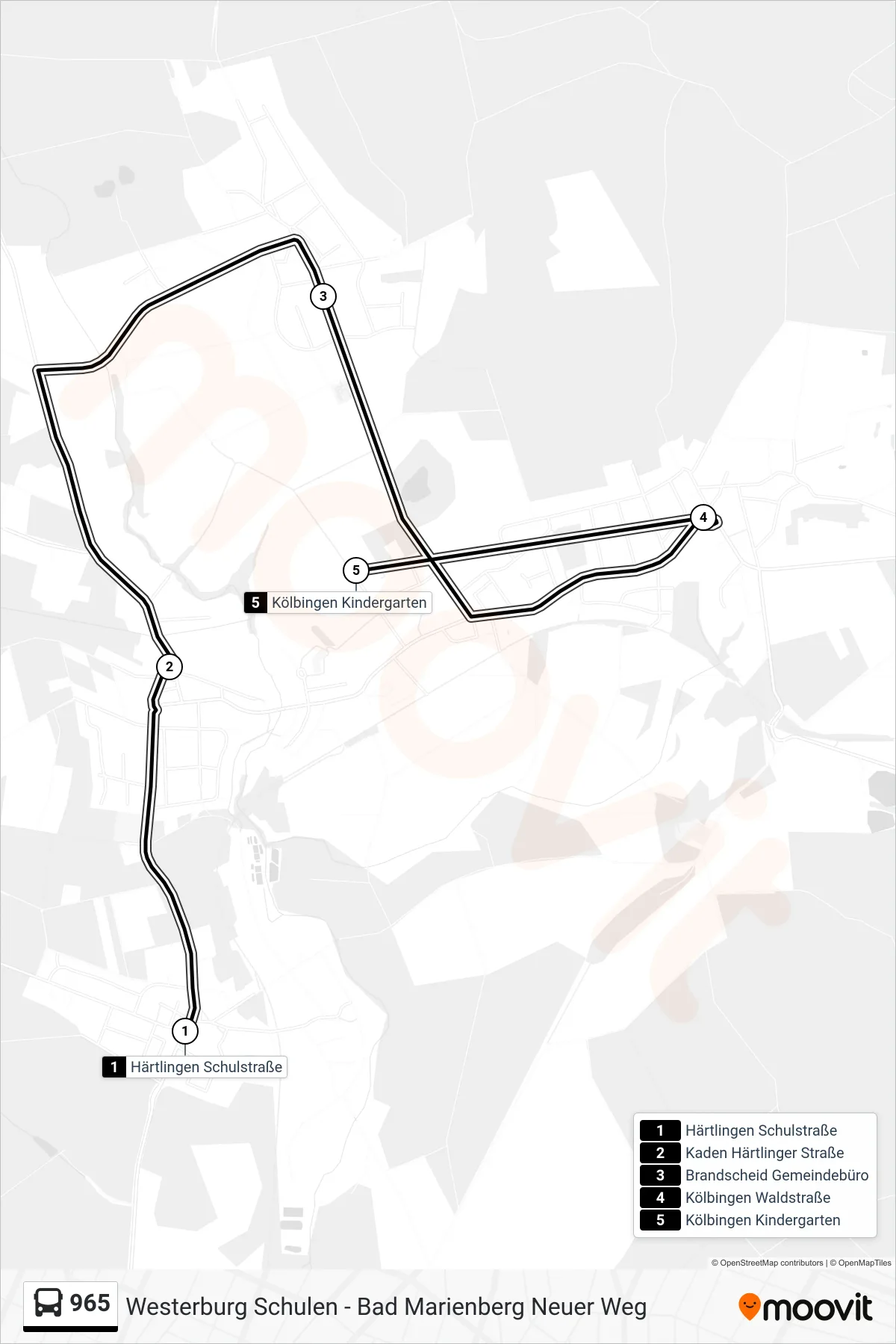 965 bus Line (Kölbingen Kindergarten) route and stops on a map