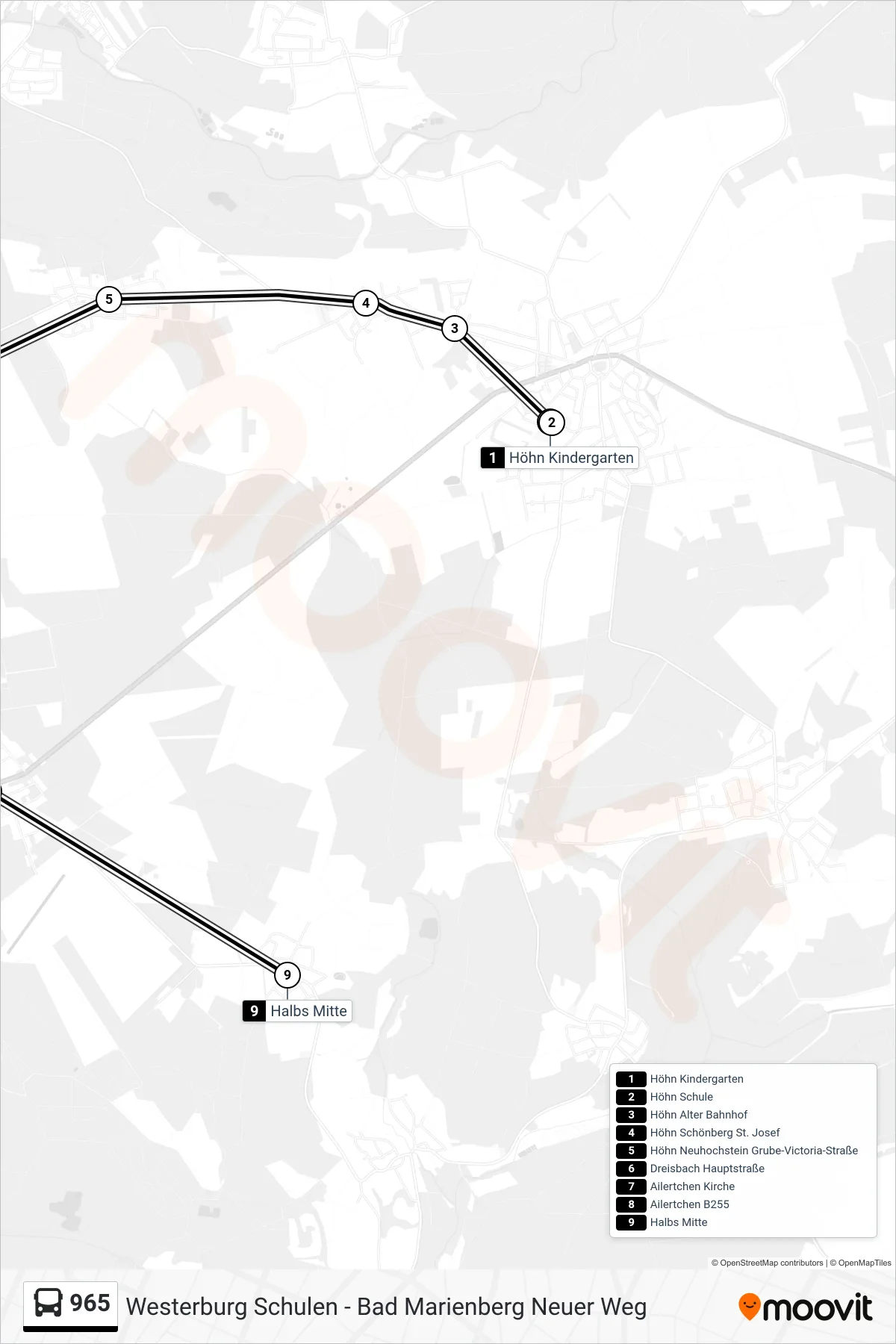 Linie 965 (Bus) Richtung Halbs Mitte: Route und Haltestellen auf der Karte