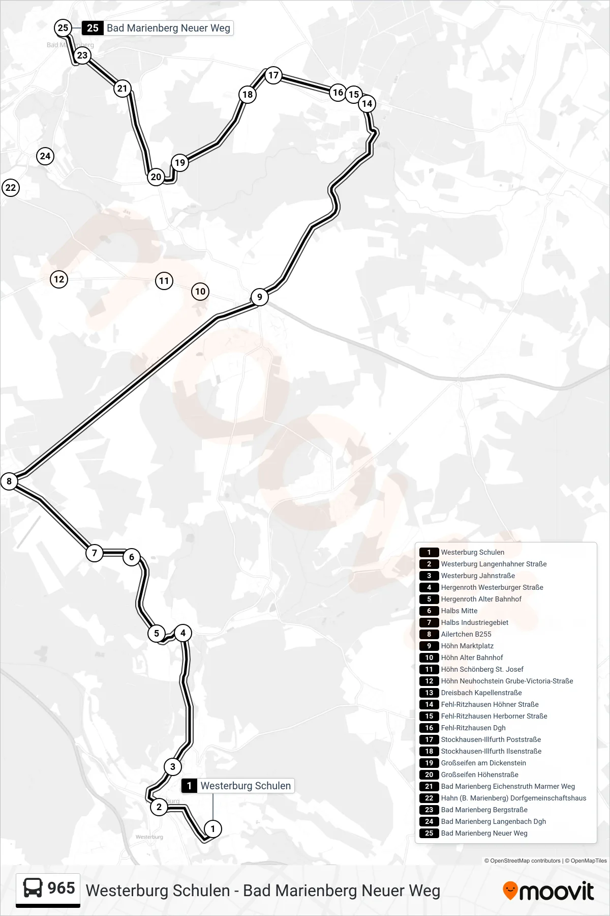 965 bus Line (Bad Marienberg Neuer Weg) route and stops on a map