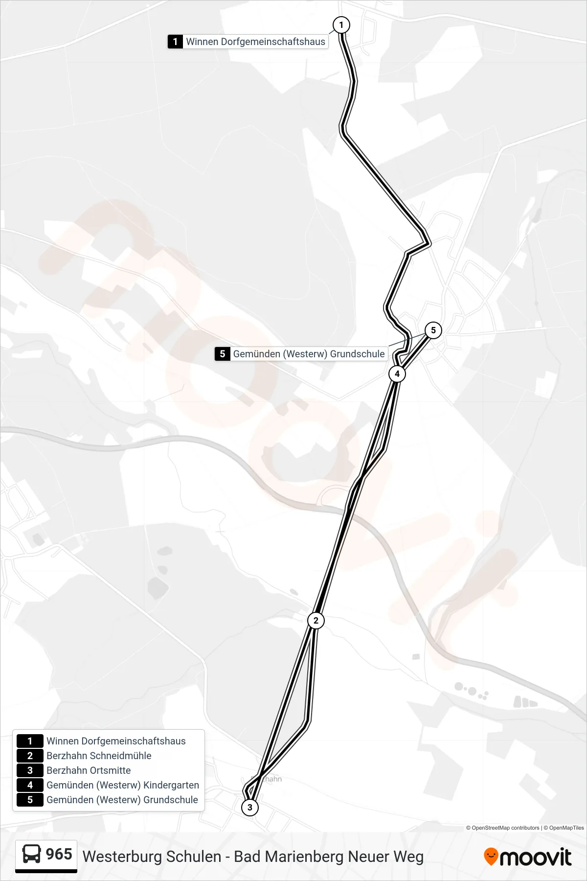 Linie 965 (Bus) Richtung Gemünden (Westerw) Grundschule: Route und Haltestellen auf der Karte