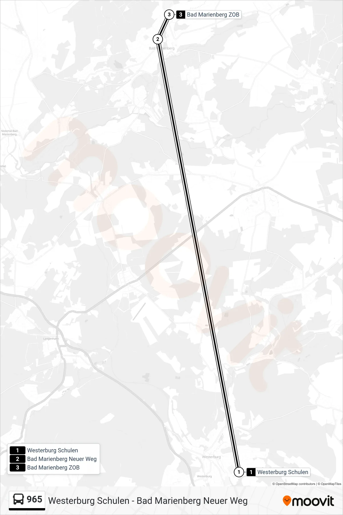 965 bus Line (Bad Marienberg ZOB) route and stops on a map