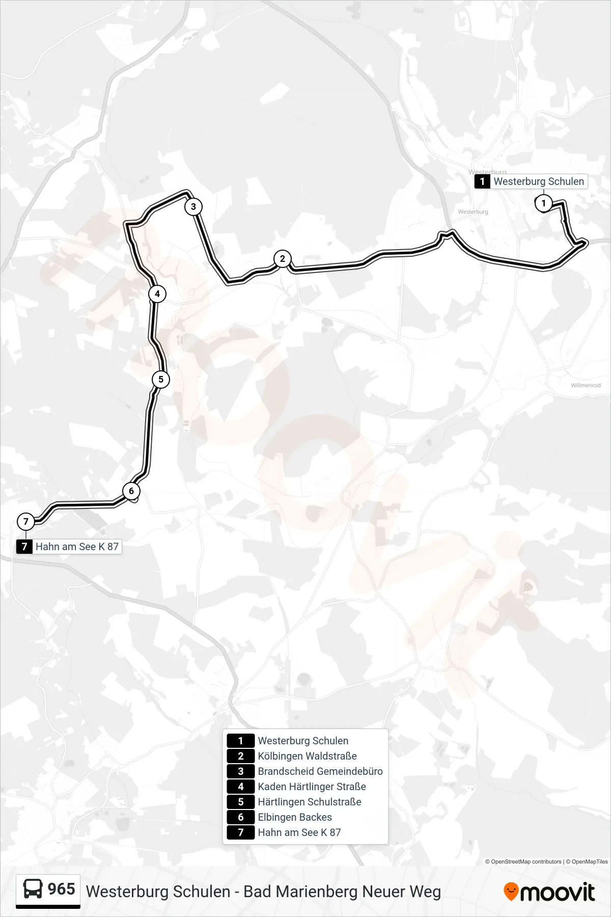 Linie 965 (Bus) Richtung Hahn am See K 87: Route und Haltestellen auf der Karte