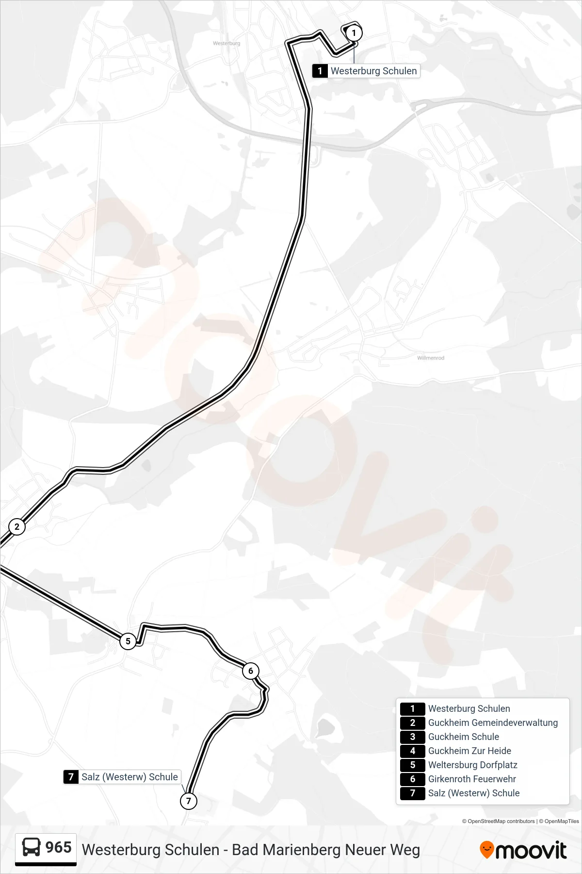 965 bus Line (Salz (Westerw) Schule) route and stops on a map