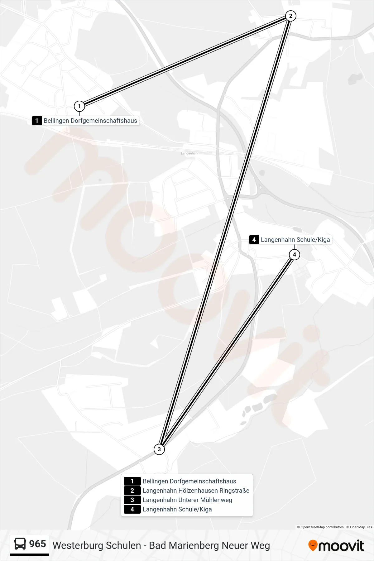 965 bus Line (Langenhahn Schule/Kiga) route and stops on a map