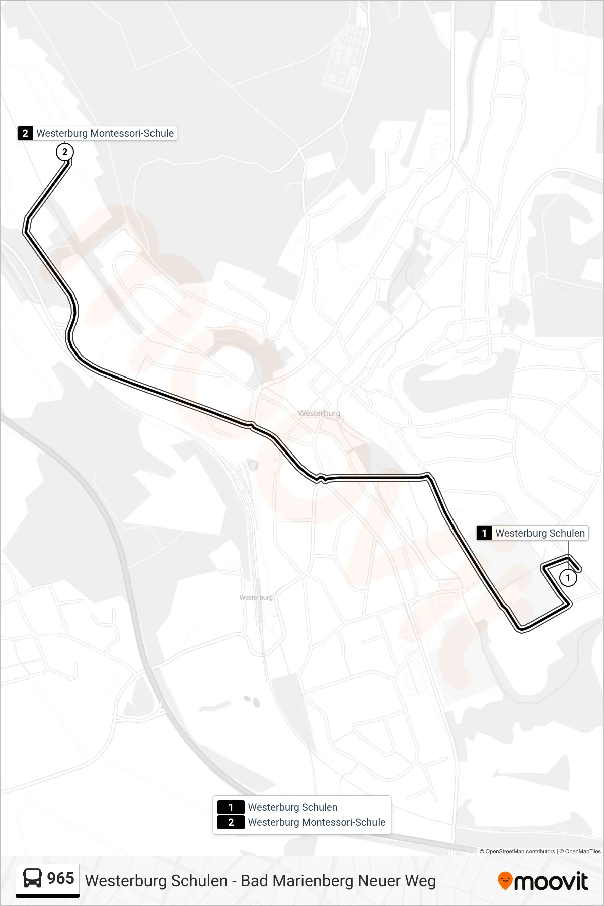 965 bus Line (Westerburg Montessori-Schule) route and stops on a map