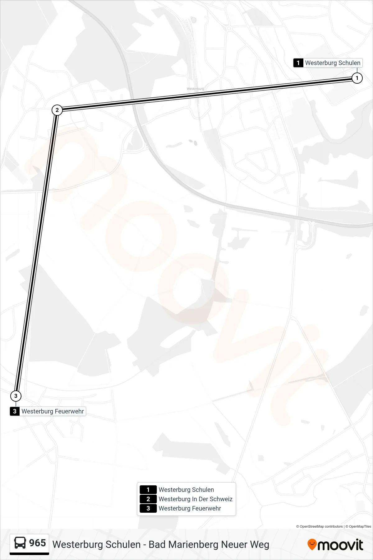 965 bus Line (Westerburg Feuerwehr) route and stops on a map