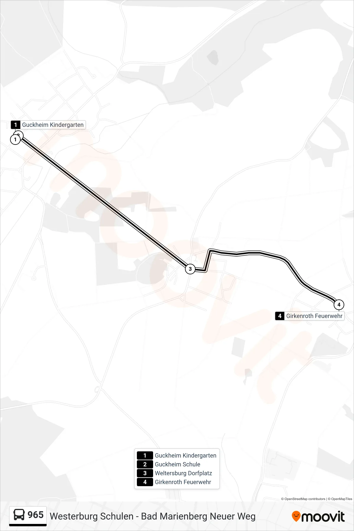 965 bus Line (Girkenroth Feuerwehr) route and stops on a map
