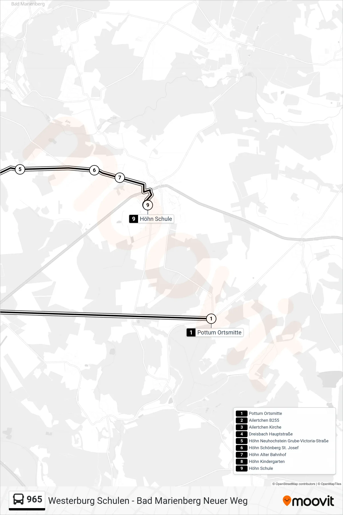 965 bus Line (Höhn Schule) route and stops on a map
