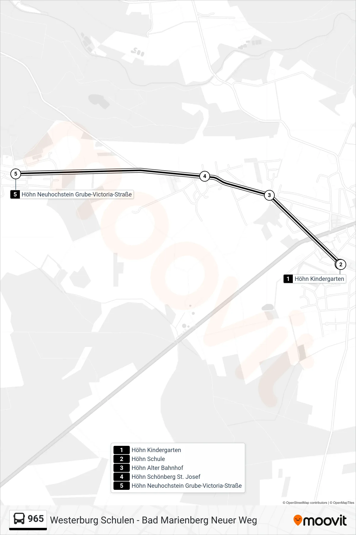Linie 965 (Bus) Richtung Höhn Neuhochstein Grube-Victoria-Straße: Route und Haltestellen auf der Karte