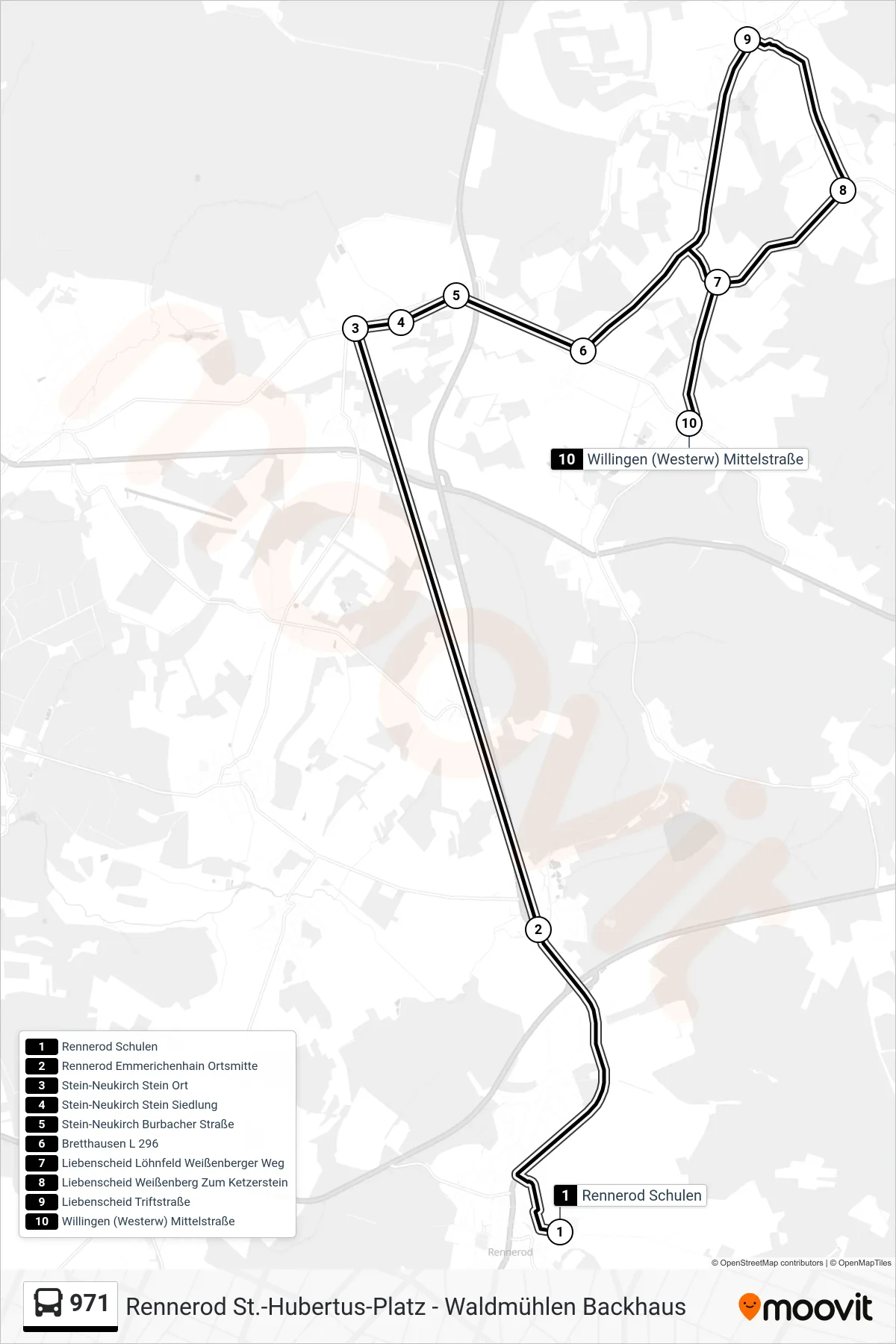Linie 971 (Bus) Richtung Willingen (Westerw) Mittelstraße: Route und Haltestellen auf der Karte