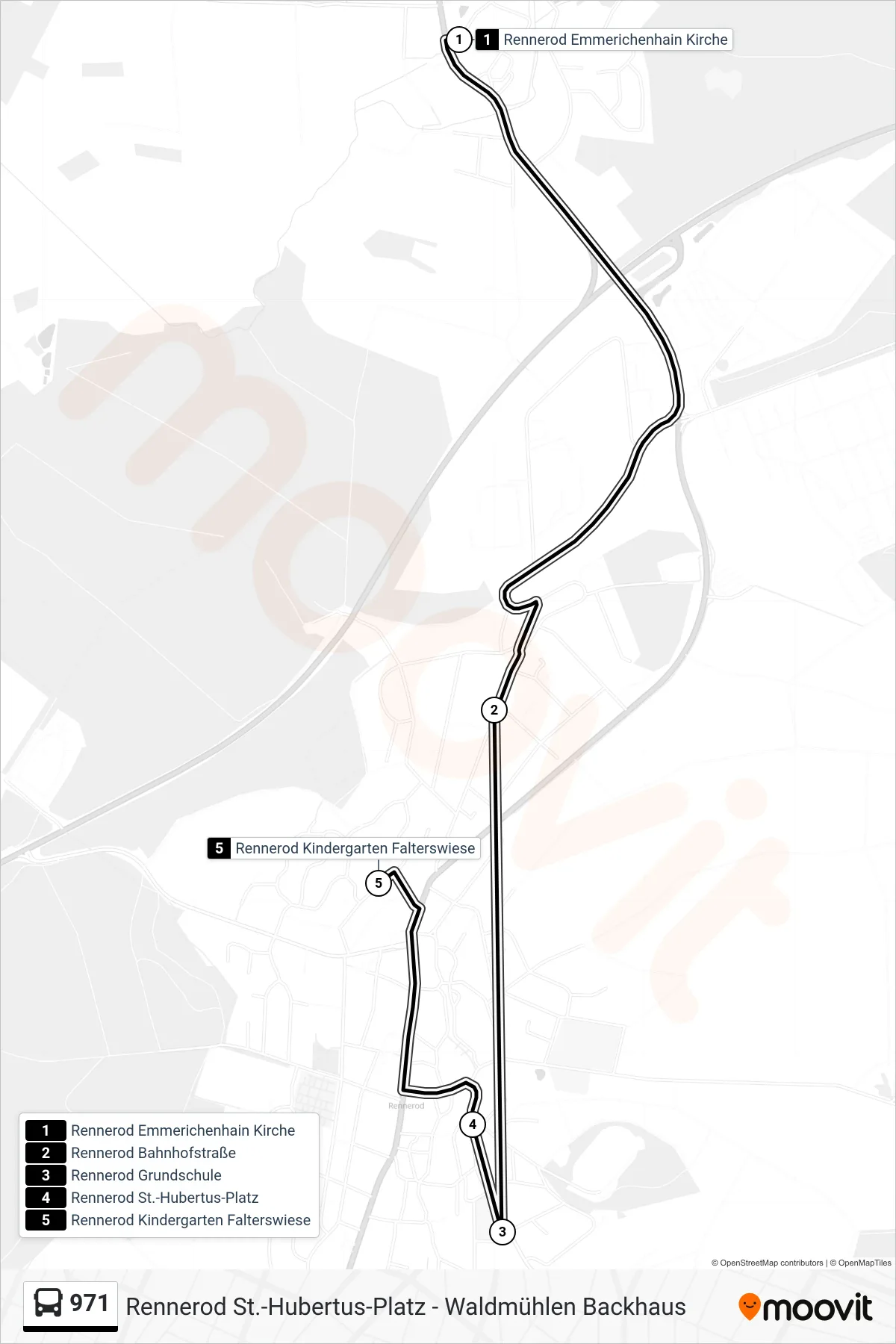 971 bus Line (Rennerod Kindergarten Falterswiese) route and stops on a map