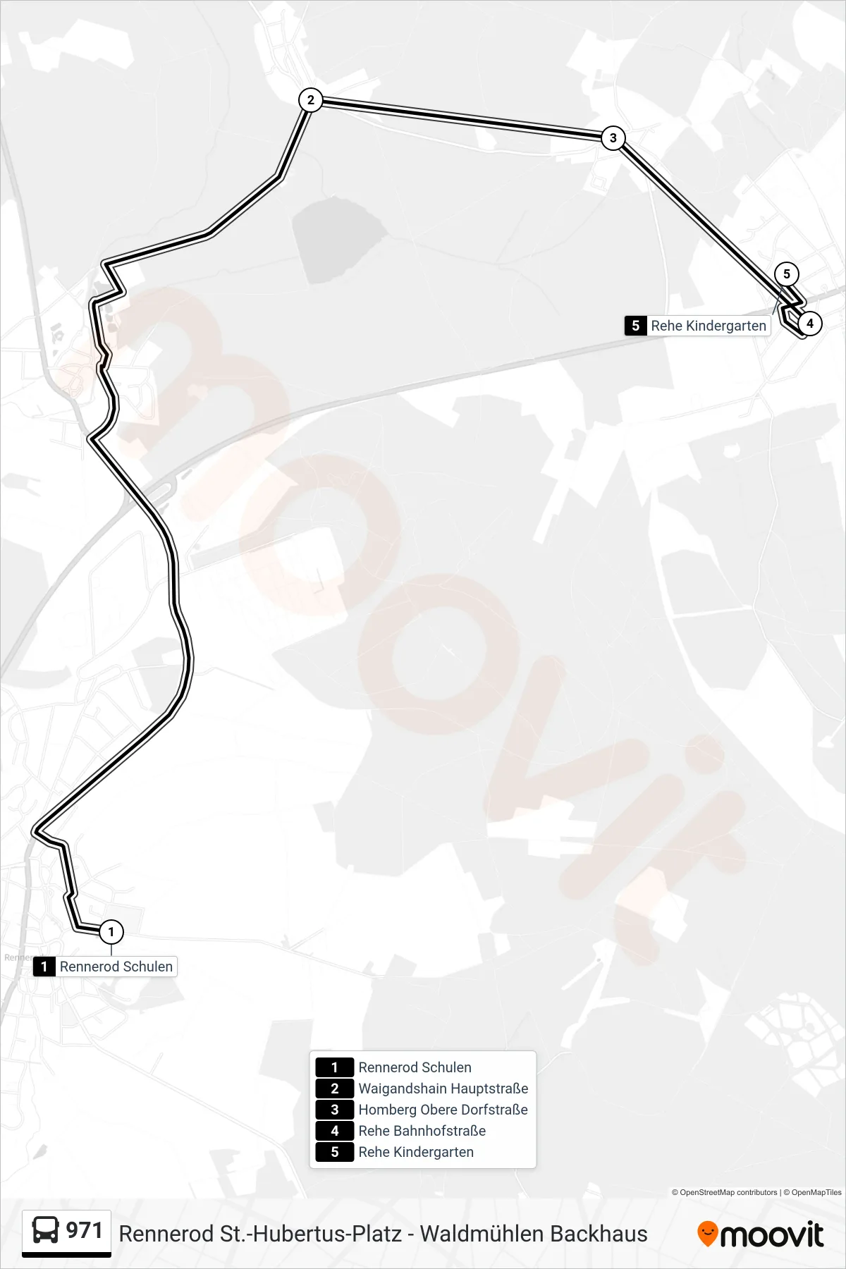 Linie 971 (Bus) Richtung Rehe Kindergarten: Route und Haltestellen auf der Karte