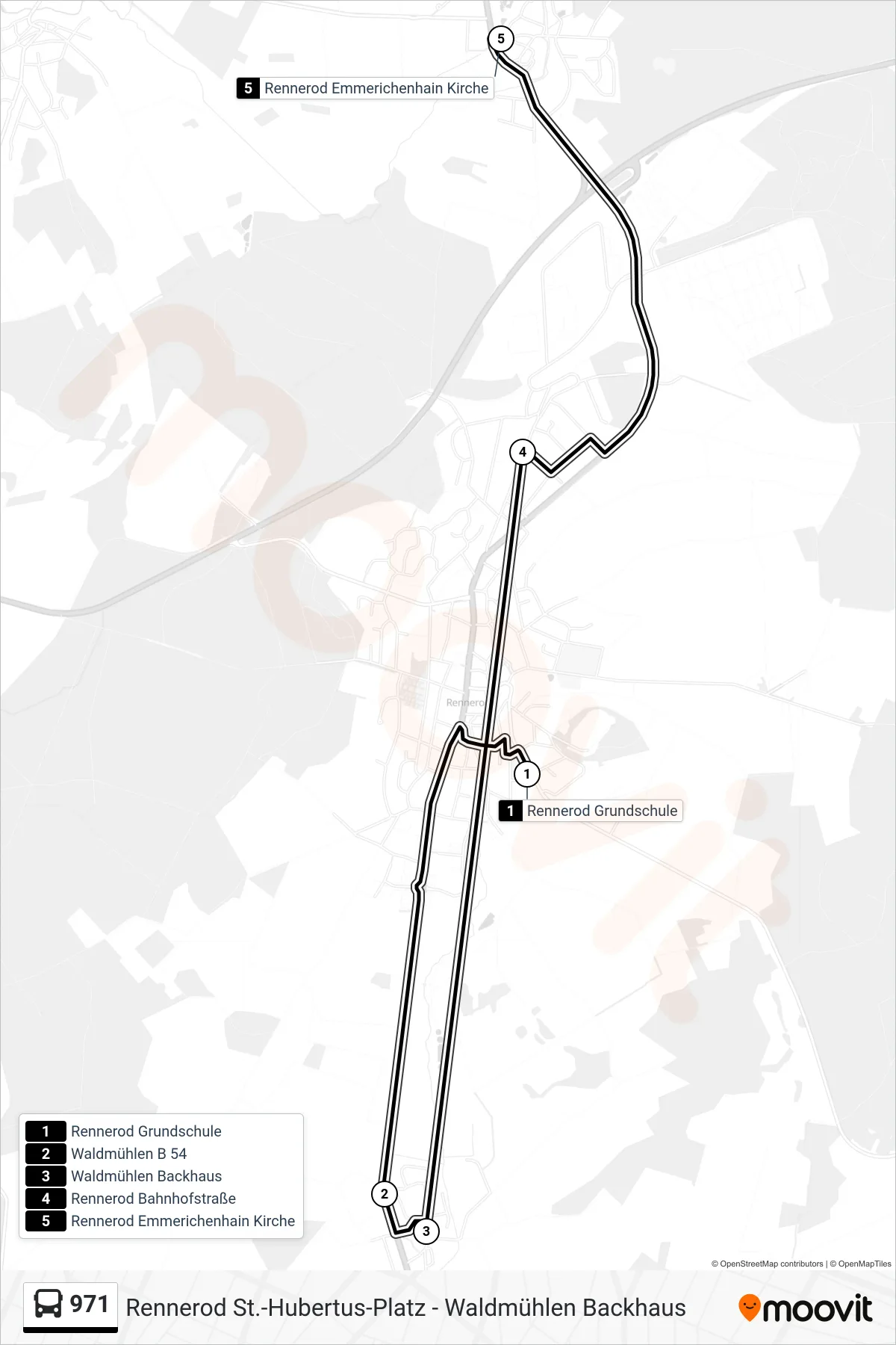 971 bus Line (Rennerod Emmerichenhain Kirche) route and stops on a map