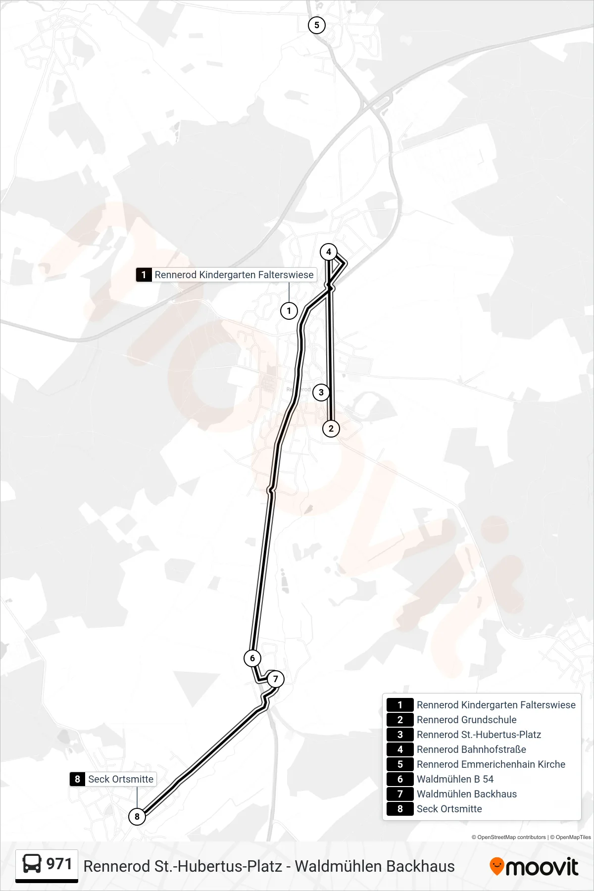 971 bus Line (Seck Ortsmitte) route and stops on a map