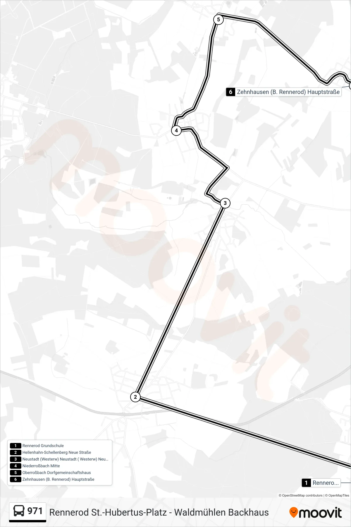 971 bus Line (Zehnhausen (B. Rennerod) Hauptstraße) route and stops on a map