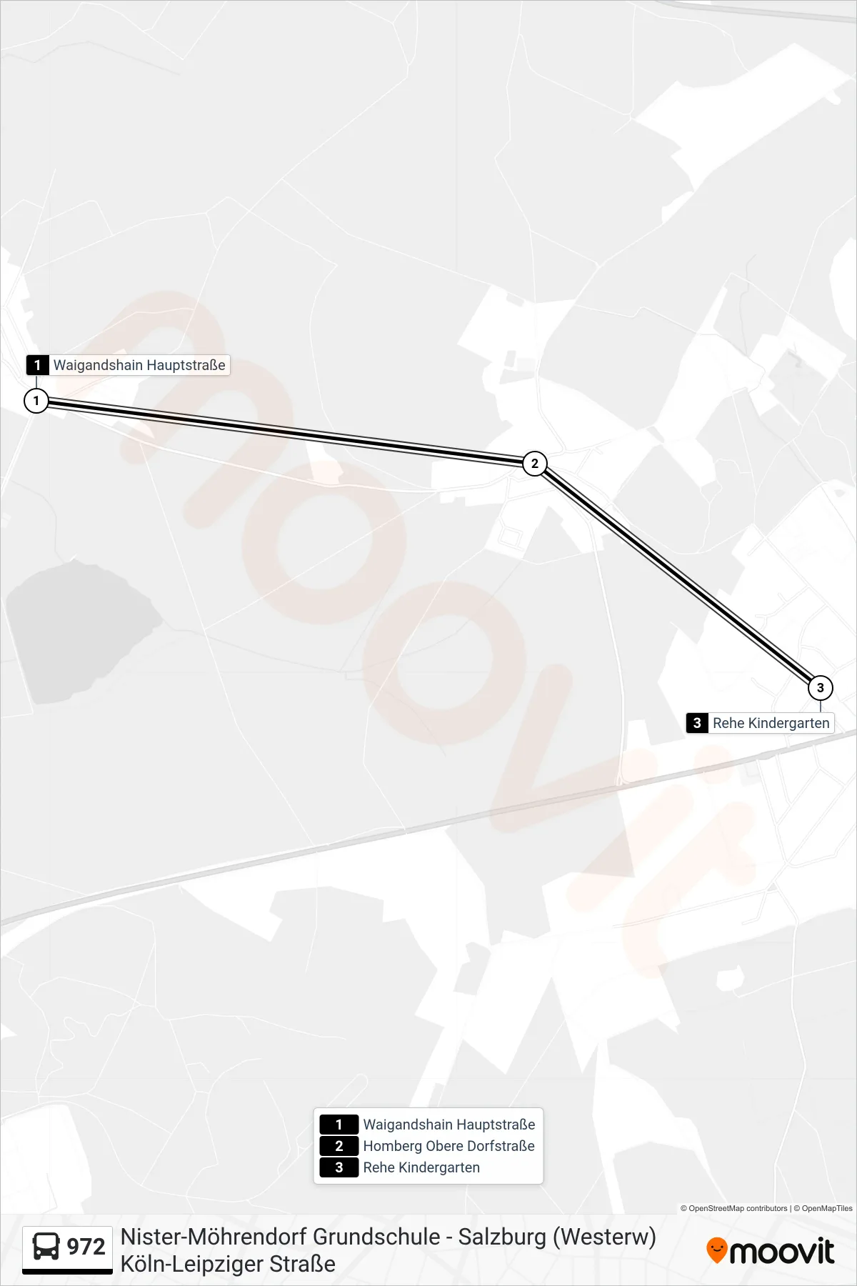 972 bus Line (Rehe Kindergarten) route and stops on a map