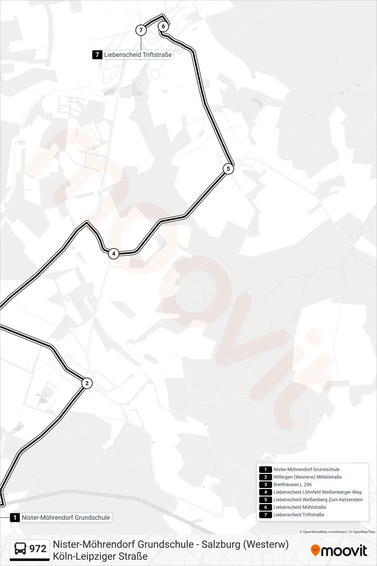 Linie 972 (Bus) Richtung Liebenscheid Triftstraße: Route und Haltestellen auf der Karte