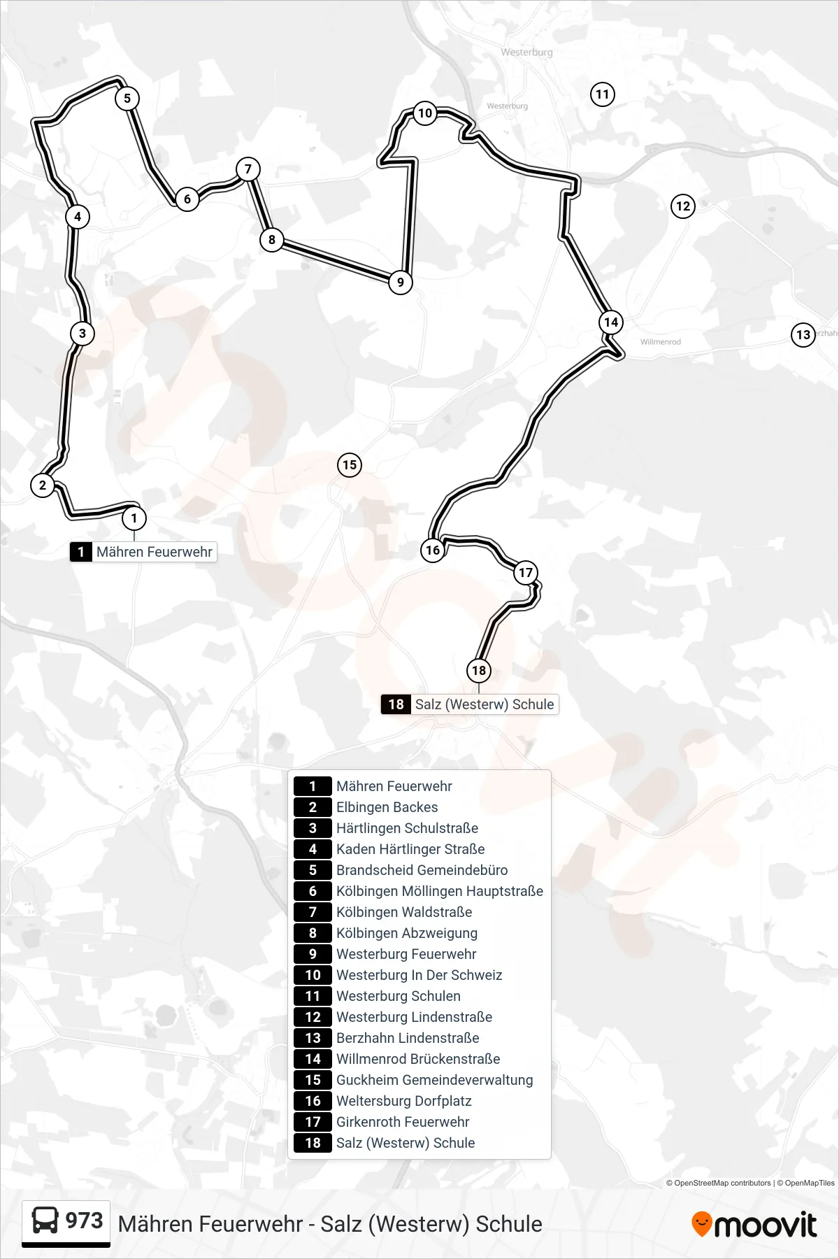 Linie 973 (Bus) Richtung Salz (Westerw) Schule: Route und Haltestellen auf der Karte