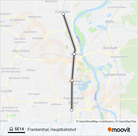 Автобус SE14: карта маршрута