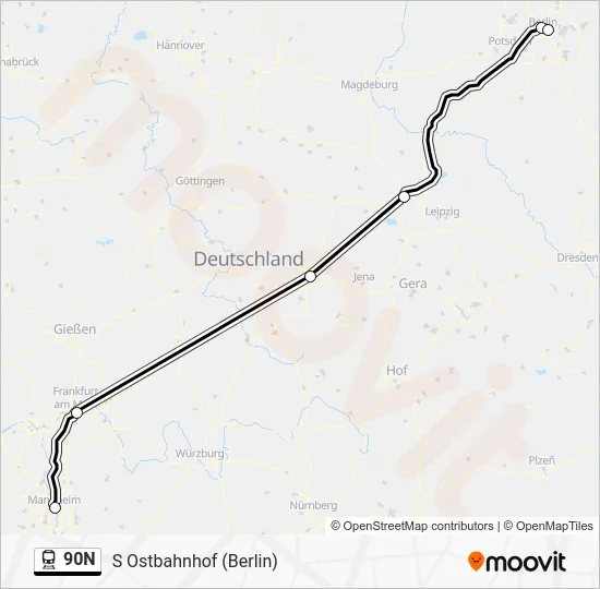 Поезд 90N: карта маршрута