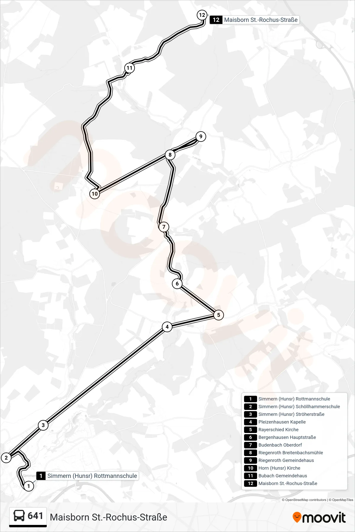 641 bus Line (Maisborn St.-Rochus-Straße) route and stops on a map