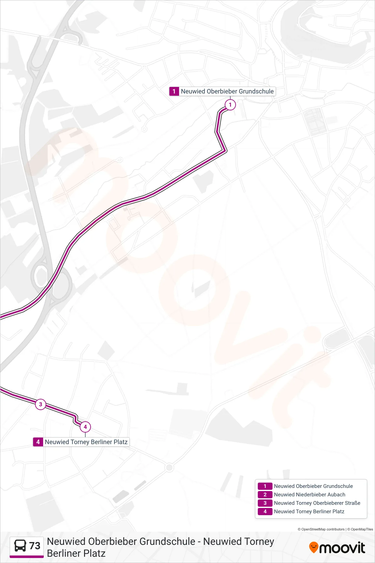 73 bus Line (Neuwied Torney Berliner Platz) route and stops on a map