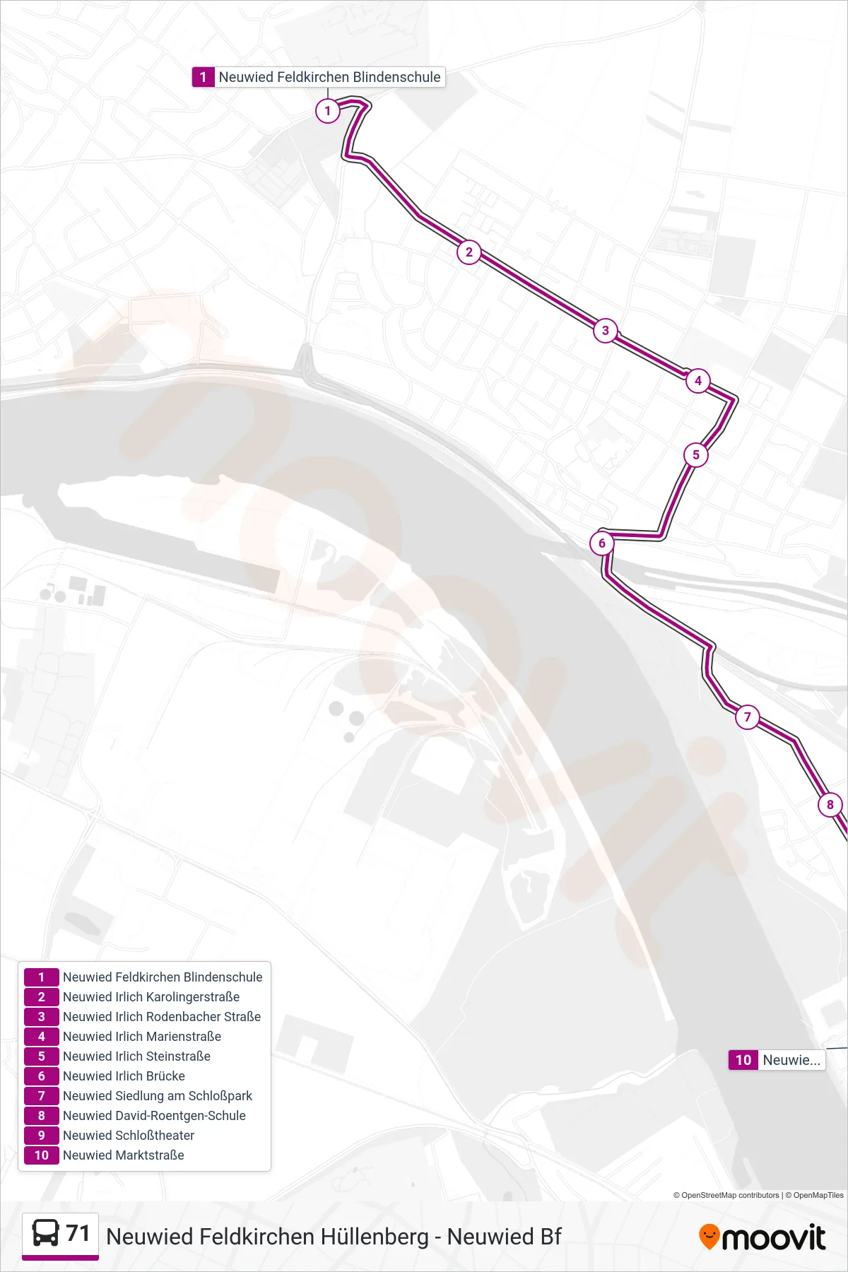 71 bus Line (Neuwied Marktstraße) route and stops on a map
