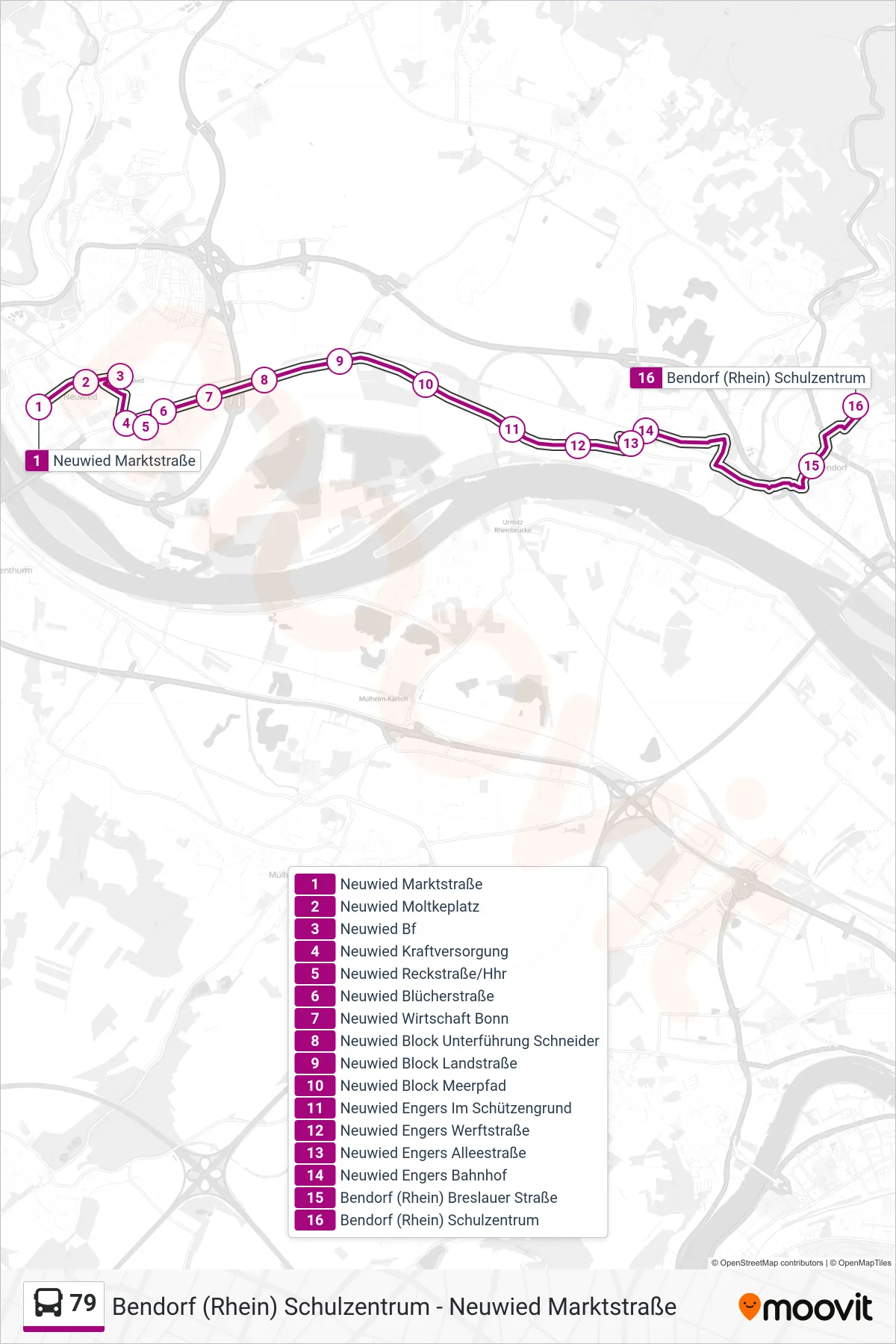79 bus Line (Bendorf (Rhein) Schulzentrum) route and stops on a map