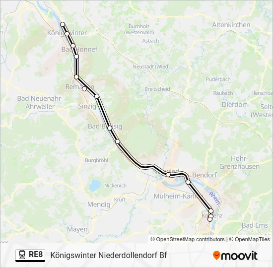 Поезд RE8: карта маршрута