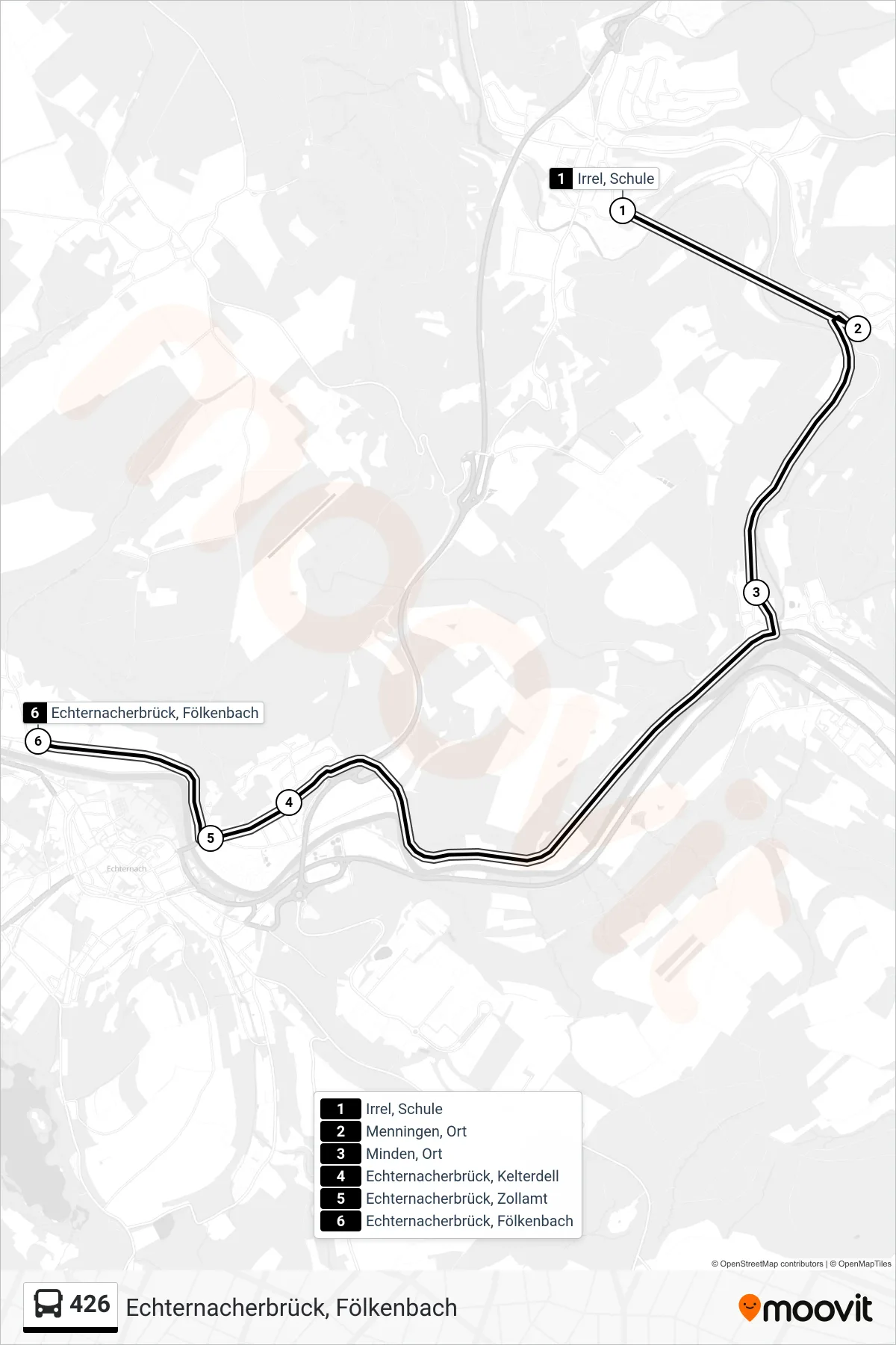 426 bus Line (Echternacherbrück, Fölkenbach) route and stops on a map