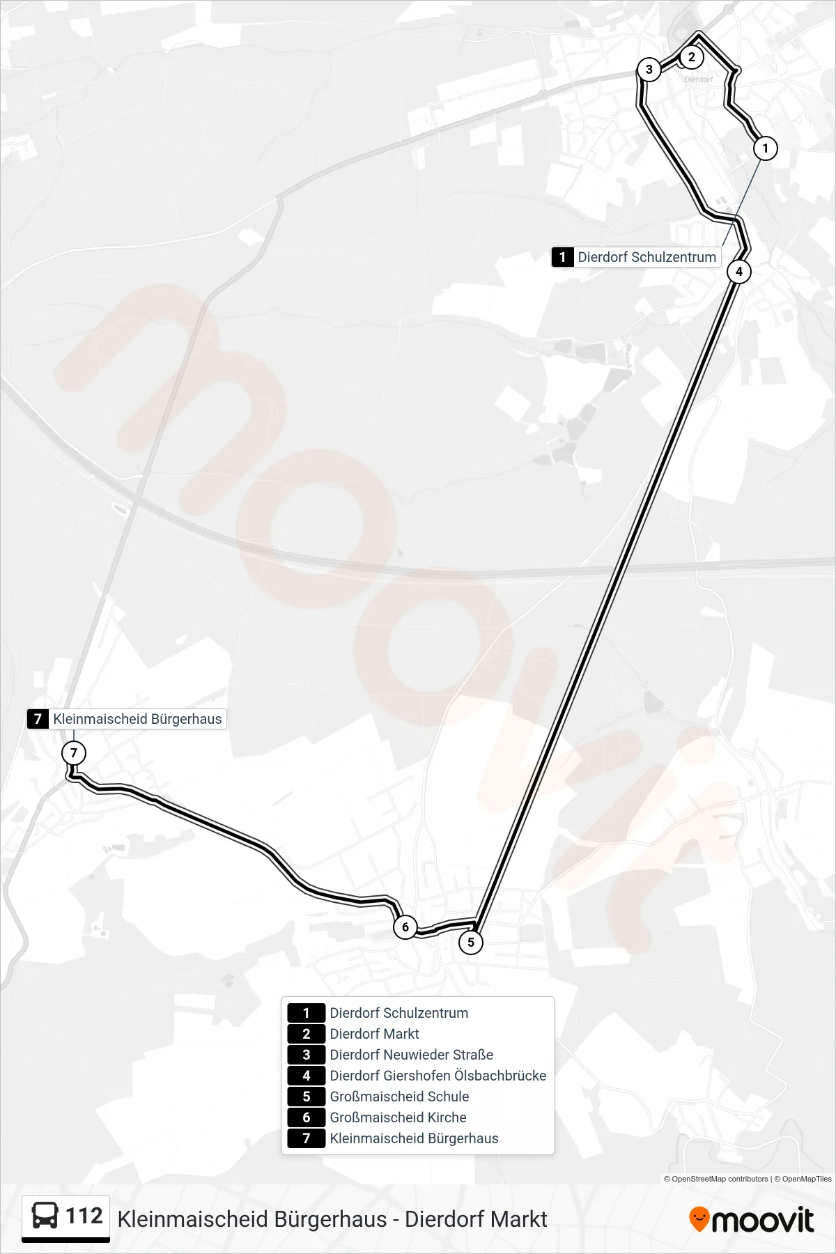 112 bus Line (Kleinmaischeid Bürgerhaus) route and stops on a map