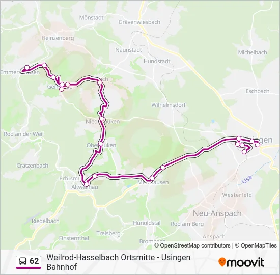 Автобус 62: карта маршрута