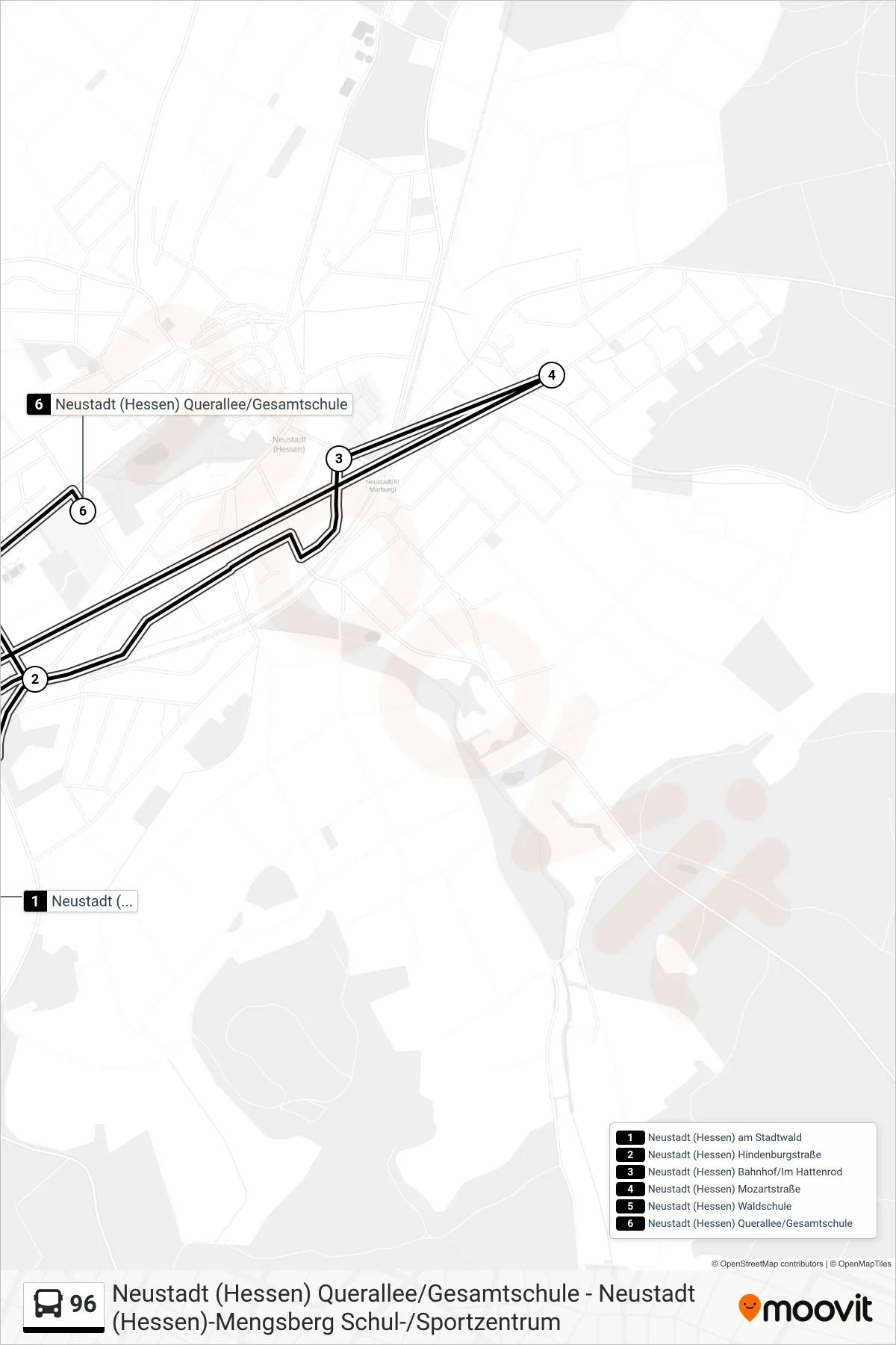 Linie 96 (Bus) Richtung Neustadt (Hessen) Querallee/Gesamtschule: Route und Haltestellen auf der Karte