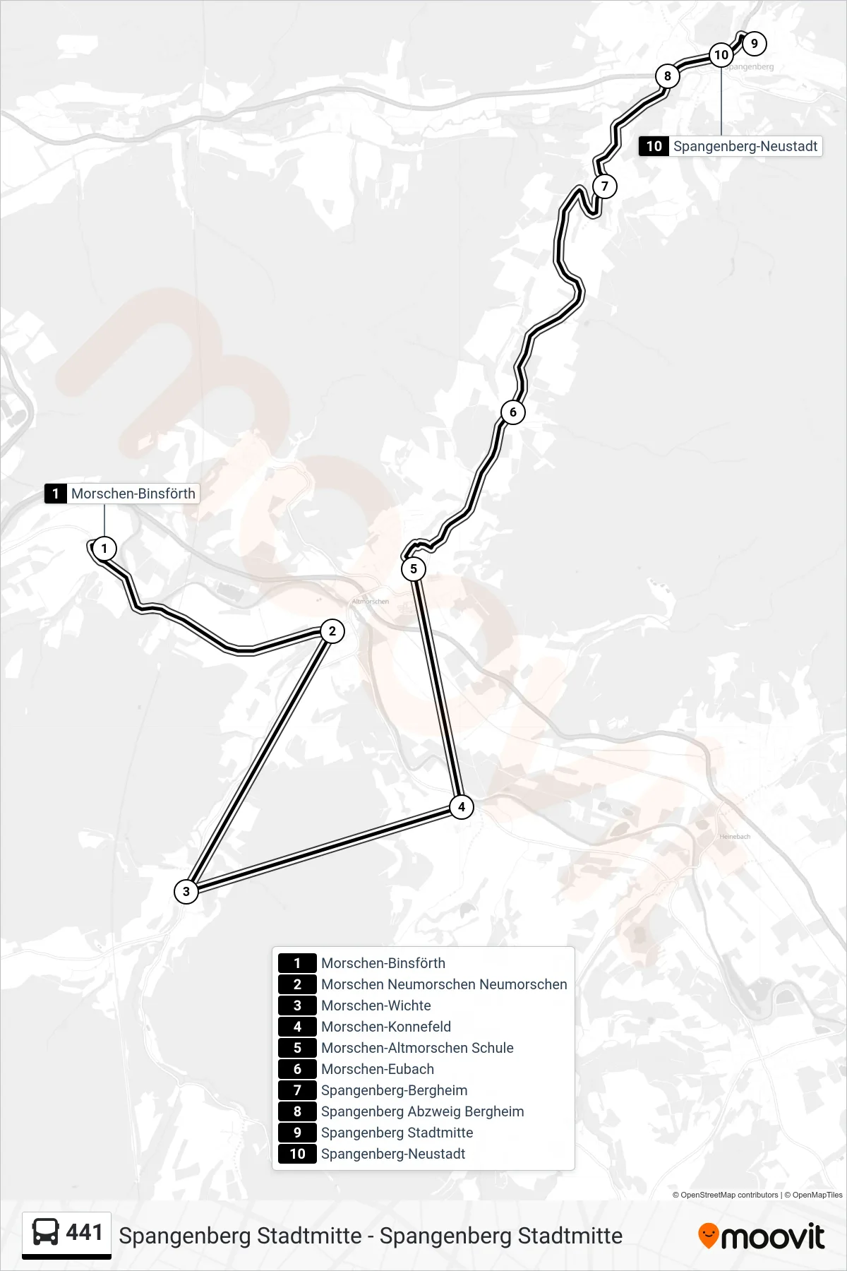 441 bus Line (Spangenberg, Neustadt Via Altmorschen) route and stops on a map
