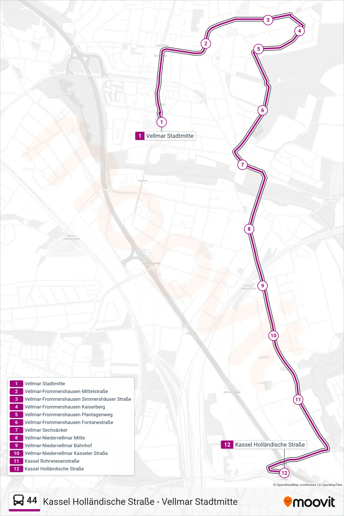 Linie 44 (Bus) Richtung Holländische Str.: Route und Haltestellen auf der Karte