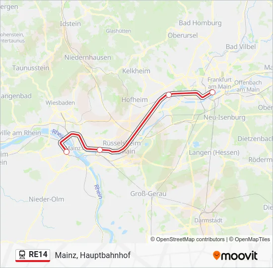 Поезд RE14: карта маршрута