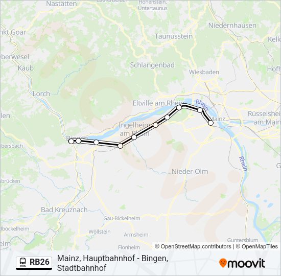 Поезд RB26: карта маршрута