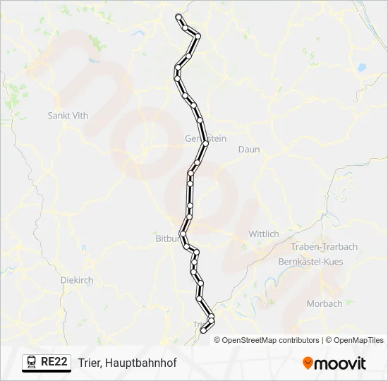 Поезд RE22: карта маршрута