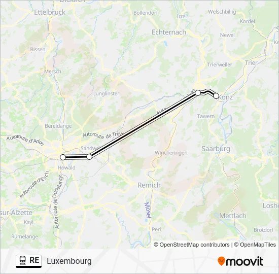 Поезд RE: карта маршрута