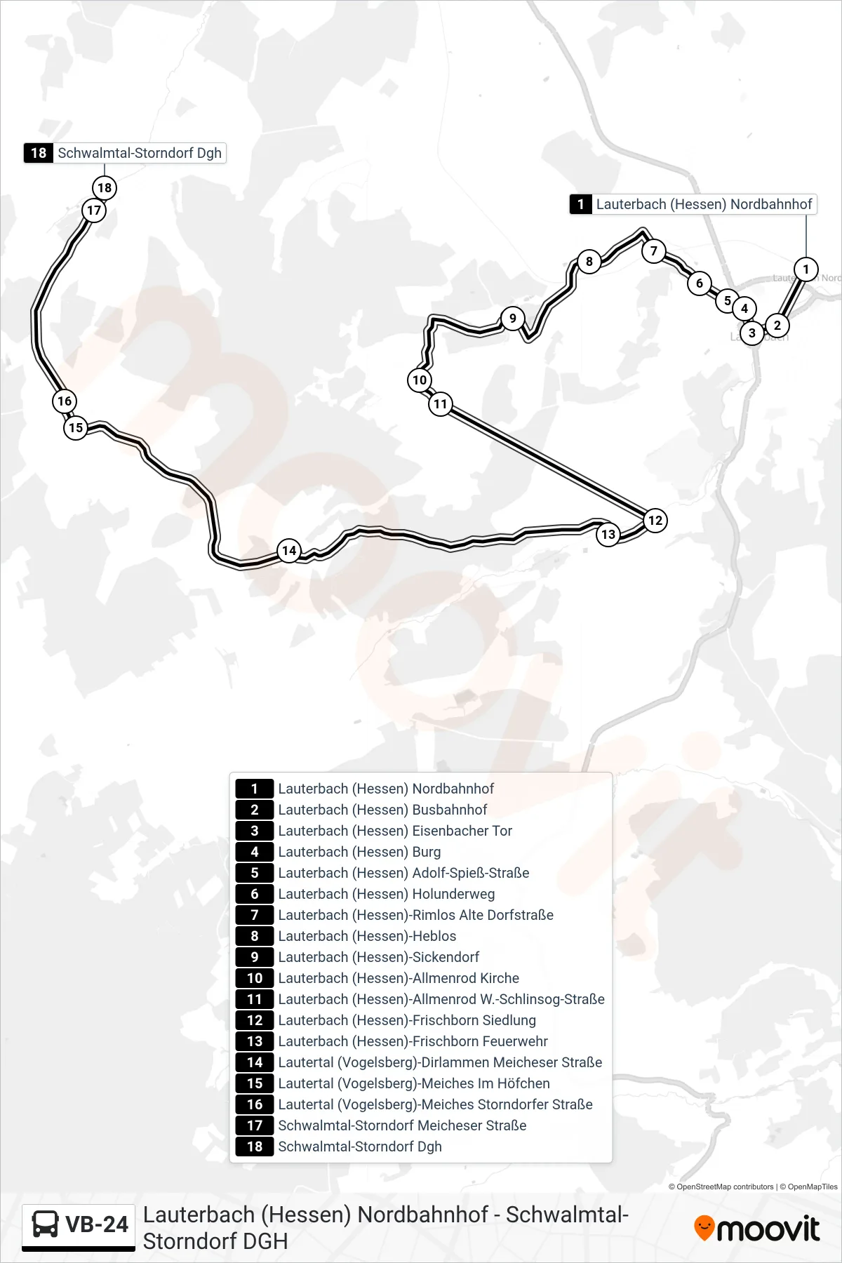 Linie VB-24 (Bus) Richtung Schwalmtal-Storndorf Dgh: Route und Haltestellen auf der Karte