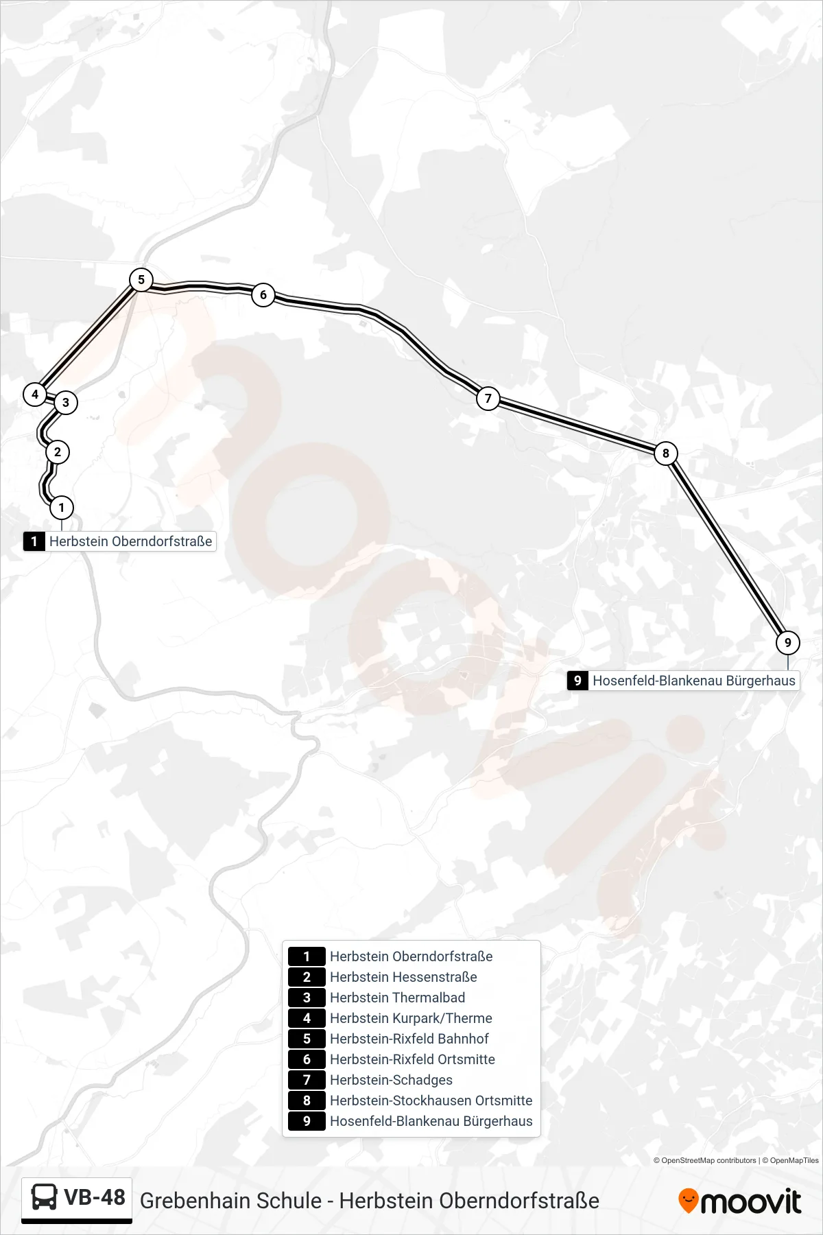 Linie VB-48 (Bus) Richtung Hosenfeld-Blankenau Bürgerhaus: Route und Haltestellen auf der Karte