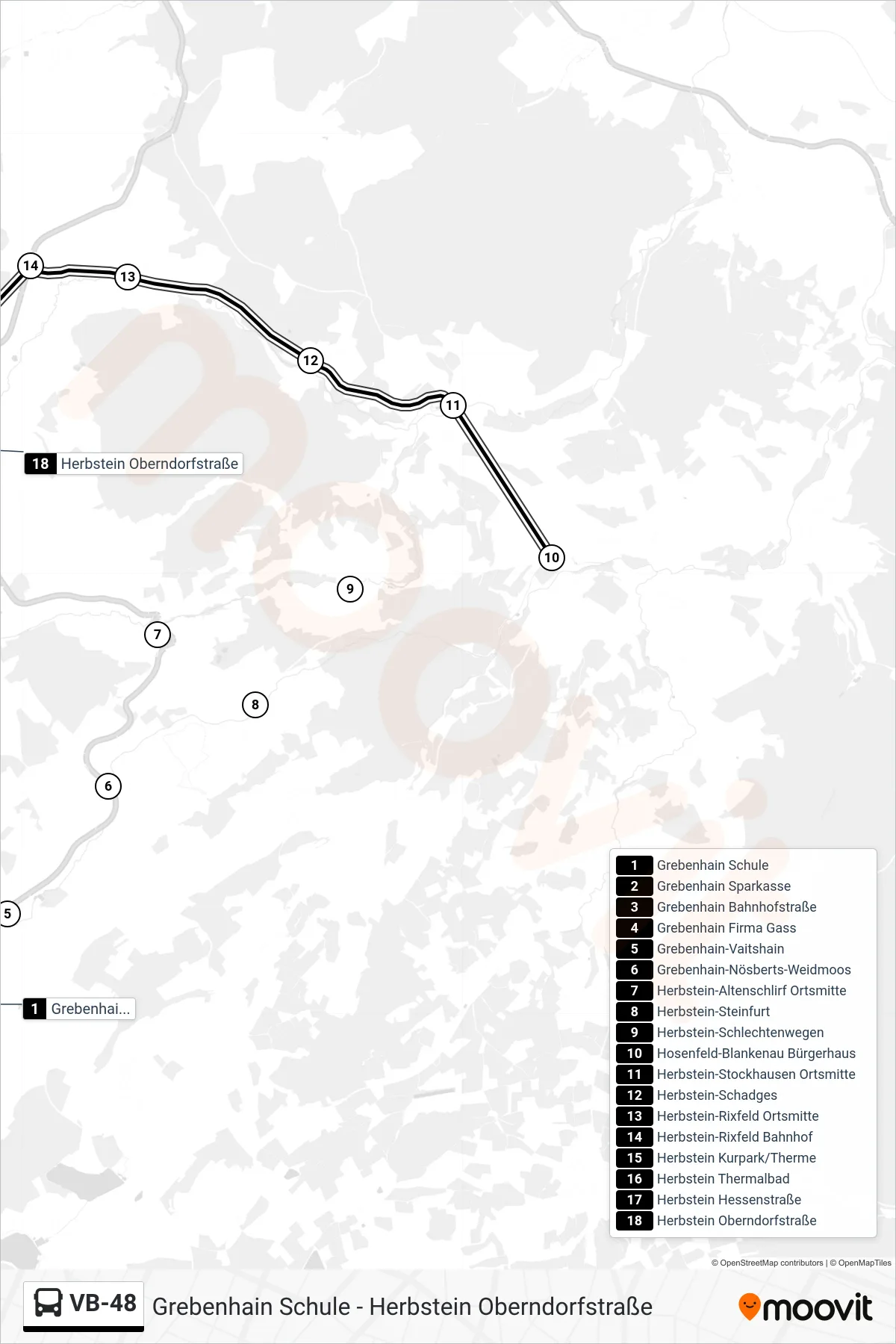VB-48 bus Line (Herbstein Oberndorfstraße) route and stops on a map